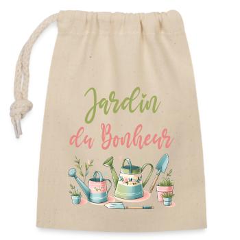 Jardin du bonheur cadeau femme jardinage fleurs - Sac cadeau en coton avec cordon (14 x 20 cm) - nature - Devant
