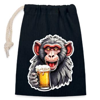 Monkey / Animal / Zoo / Babian / Wild / Comic - Closable cotton gift bag (14x20cm) - navy - Front