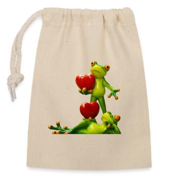 grenouille avec coeur fruits design - Sac cadeau en coton avec cordon (14 x 20 cm) - nature - Devant