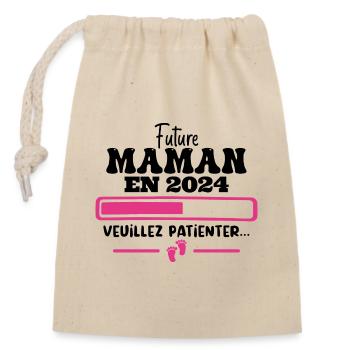 Future Maman 2024 Cadeau Nouvelle Naissance Maman - Sac cadeau en coton avec cordon (14 x 20 cm) - nature - Devant