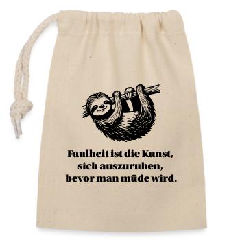 Die Kunst der Faulheit - Verschließbarer Geschenkbeutel aus Baumwolle (14x20cm) - Natur - Vorne