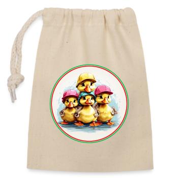 Drôles de canetons avec des casquettes colorées - Sac cadeau en coton avec cordon (14 x 20 cm) - nature - Devant