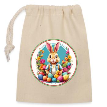 Süßer Osterhase im Osternest mit kleinem Küken - Verschließbarer Geschenkbeutel aus Baumwolle (14x20cm) - Natur - Vorne