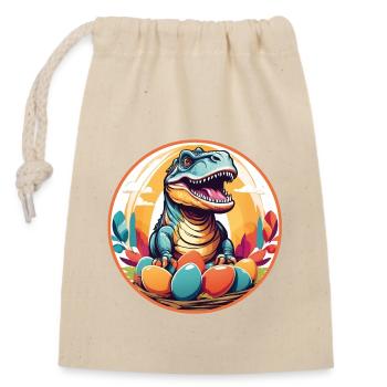 Kleiner Dino im Osternest Dinobaby und Ostereier - Verschließbarer Geschenkbeutel aus Baumwolle (14x20cm) - Natur - Vorne