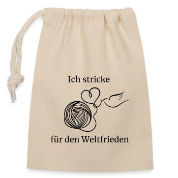 Ich stricke für den Weltfrieden - schwarz - Verschließbarer Geschenkbeutel aus Baumwolle (14x20cm) - Natur - Vorne