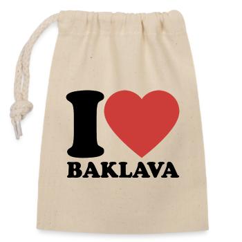 J’aime le baklava - Dessert - Dire - Sac cadeau en coton avec cordon (14 x 20 cm) - nature - Devant