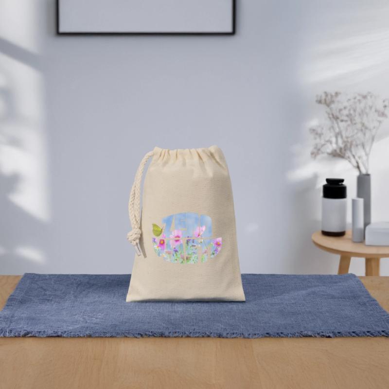 Prairie fleurie zéro déchet avec papillon Sac cadeau en coton avec cordon (14 x 20 cm)