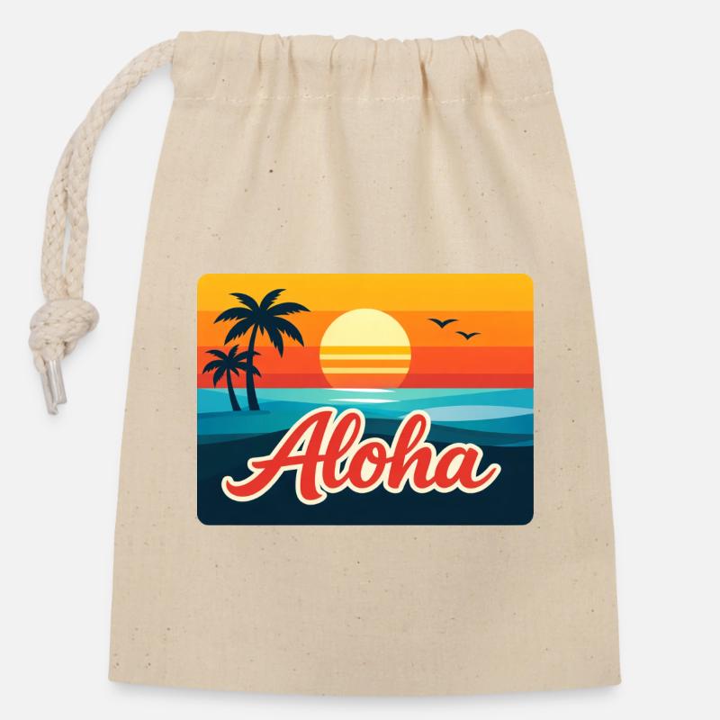 Aloha Sonnenuntergang Palmen - Verschließbarer Geschenkbeutel aus Baumwolle (14x20cm) - Natur