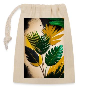 Feuilles de palmiers stylisé sur fonds coloré - Sac cadeau en coton avec cordon (14 x 20 cm) - nature - Devant