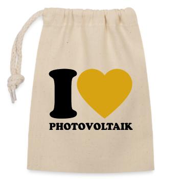 I Love Photovoltaik - Herz - Erneuerbare Energie - Verschließbarer Geschenkbeutel aus Baumwolle (14x20cm) - Natur - Vorne