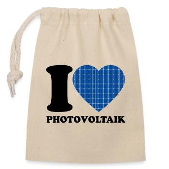 I Love Photovoltaik - Herz - Erneuerbare Energie - Verschließbarer Geschenkbeutel aus Baumwolle (14x20cm) - Natur - Vorne