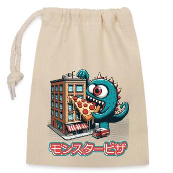 Pizza Monster Lustig - Verschließbarer Geschenkbeutel aus Baumwolle (14x20cm) - Natur - Vorne