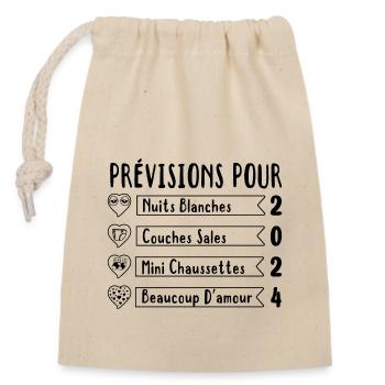 Prévisions pour 2024,future mama,futur papa,papa - Sac cadeau en coton avec cordon (14 x 20 cm) - nature - Devant