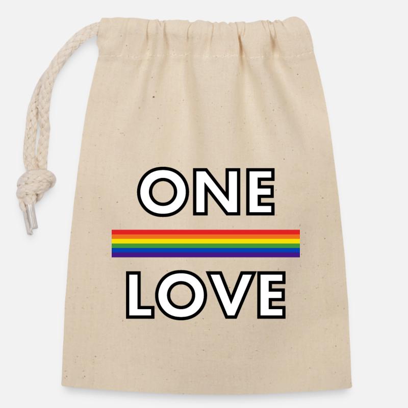 Peace one love - Closable cotton gift bag (14x20cm) - nature