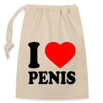 I love penis - Verschließbarer Geschenkbeutel aus Baumwolle (14x20cm) - Natur - Vorne