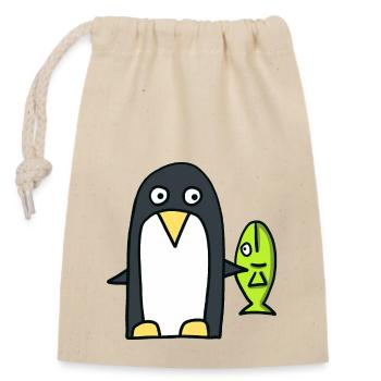 Penguin with fish - Closable cotton gift bag (14x20cm) - nature - Front