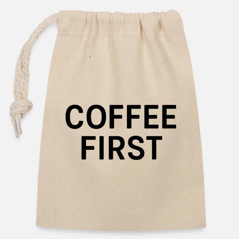 Coffee Break Motif Print - Closable cotton gift bag (14x20cm) - nature