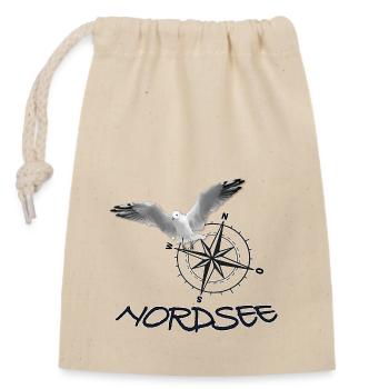 Nordsee - Möwe mit Kompass - Verschließbarer Geschenkbeutel aus Baumwolle (14x20cm) - Natur - Vorne
