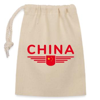 J’aime la Chine, Tenue de t-shirt design - Sac cadeau en coton avec cordon (14 x 20 cm) - nature - Devant