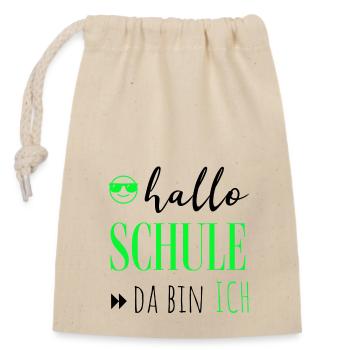 Schulkind 2023 hallo Schule, zum Personalisieren - Verschließbarer Geschenkbeutel aus Baumwolle (14x20cm) - Natur - Vorne
