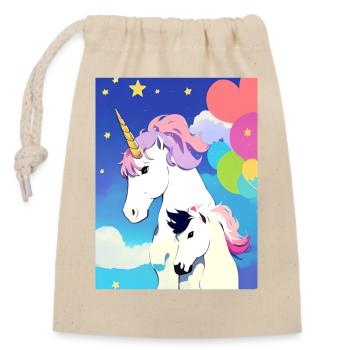 Maman + Licorne enfant - Sac cadeau en coton avec cordon (14 x 20 cm) - nature - Devant