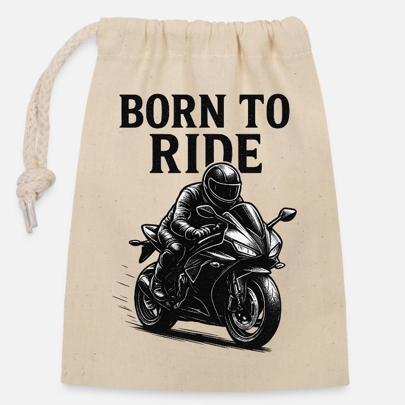 Born to Ride - Verschließbarer Geschenkbeutel aus Baumwolle (14x20cm) - Natur