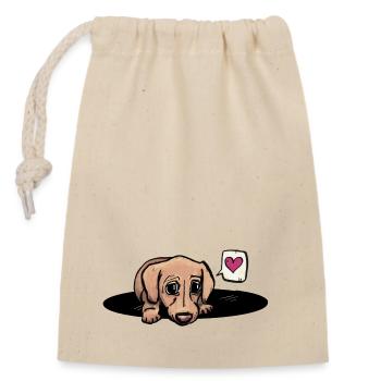 Dachshund / Puppy / Dog / Love / Heart / Dachshund Look - Closable cotton gift bag (14x20cm) - nature - Front