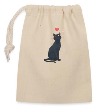Schwarze Katze & Herz – süßes Halloween - Verschließbarer Geschenkbeutel aus Baumwolle (14x20cm) - Natur - Vorne