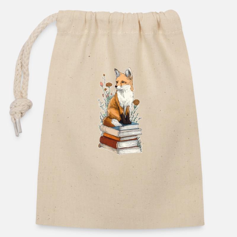 Fox on stack of books - Closable cotton gift bag (14x20cm) - nature