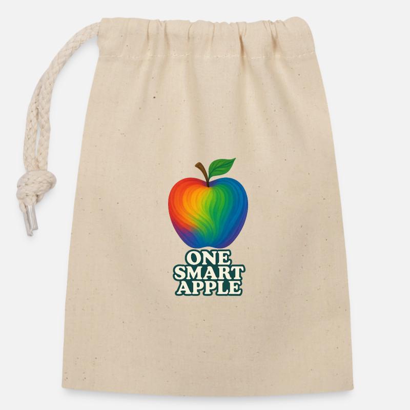 Colorful apple with headline "One Smart Apple" - Closable cotton gift bag (14x20cm) - nature