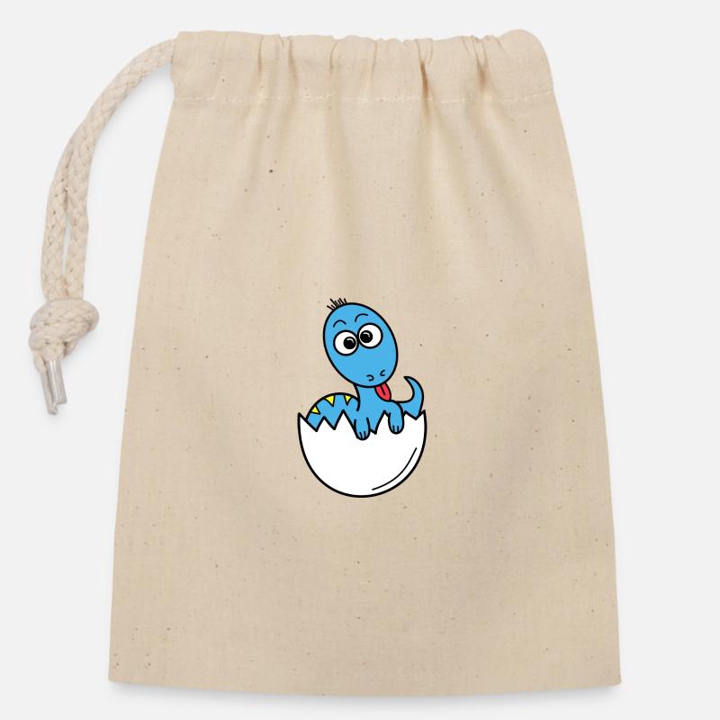 Dino Bébé - Sac cadeau en coton avec cordon (14 x 20 cm) - nature