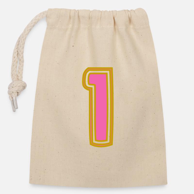 1. 1 AN. 1er ANNIVERSAIRE. ANNIVERSAIRE 1 AN - Sac cadeau en coton avec cordon (14 x 20 cm) - nature