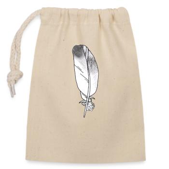 Petite plume grise dessinée à la main (pigeon) - Sac cadeau en coton avec cordon (14 x 20 cm) - nature - Devant