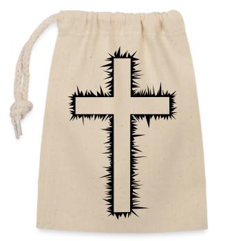 Croix (V) - Sac cadeau en coton avec cordon (14 x 20 cm) - nature - Devant
