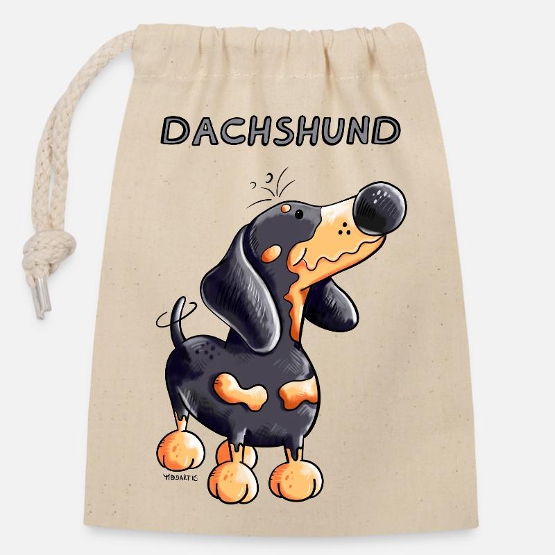 Knuffiger Dackel - Verschließbarer Geschenkbeutel aus Baumwolle (14x20cm) - Natur