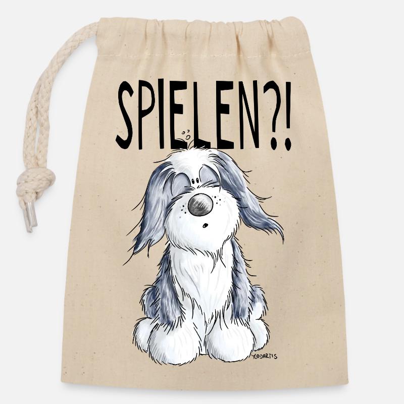 Verspielter Bearded Collie - Hund - Geschenk - Verschließbarer Geschenkbeutel aus Baumwolle (14x20cm) - Natur