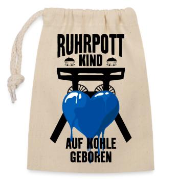 RUHRPOTT KIND RUHRGEBIET AUF KOHLE GEBOREN - Verschließbarer Geschenkbeutel aus Baumwolle (14x20cm) - Natur - Vorne
