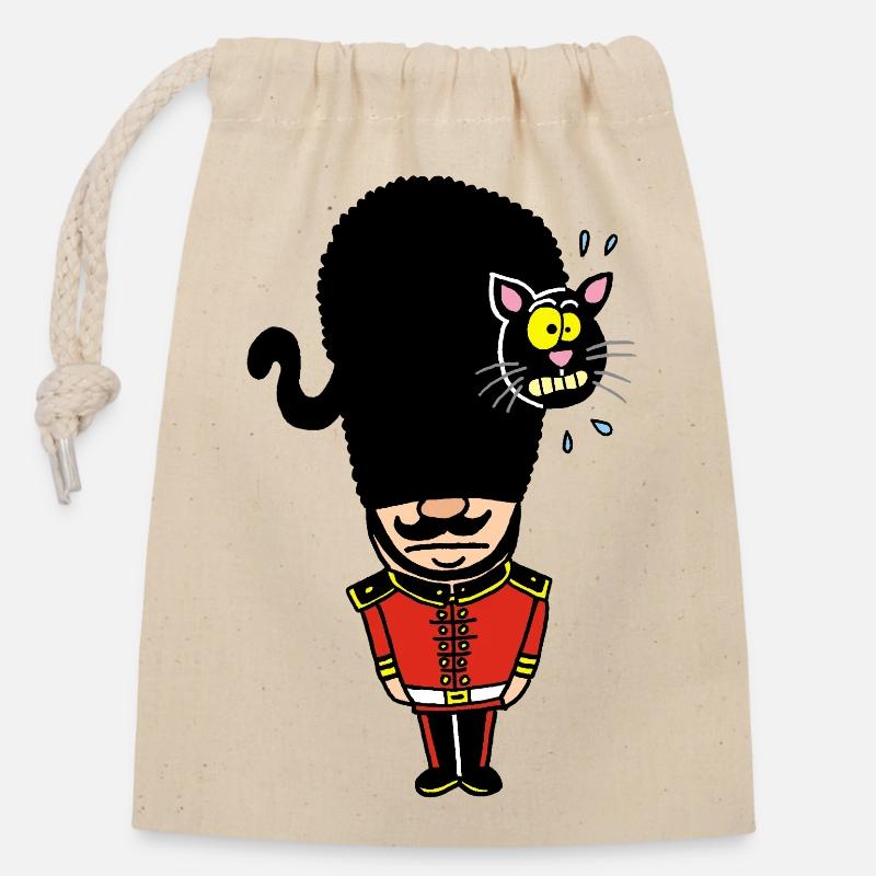 Garde royal anglais et son chat-chapeau - Sac cadeau en coton avec cordon (14 x 20 cm) - nature