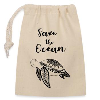 Slogan Save the Ocean avec la tortue - Sac cadeau en coton avec cordon (14 x 20 cm) - nature - Devant