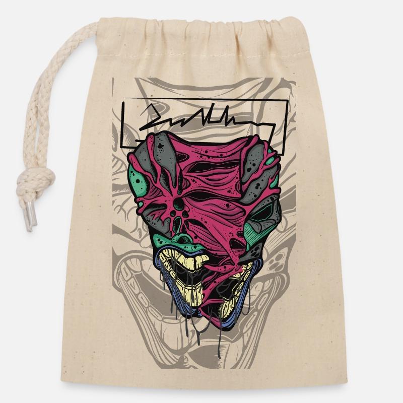 Visage de masque coloré et déformé - Sac cadeau en coton avec cordon (14 x 20 cm) - nature