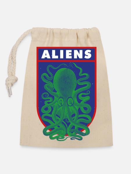 Oktopus-Aliens - Verschließbarer Geschenkbeutel aus Baumwolle (14x20cm) - Natur