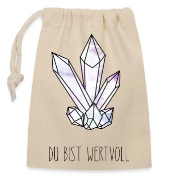 "du bist wertvoll", Spruch, Christlich - Verschließbarer Geschenkbeutel aus Baumwolle (14x20cm) - Natur - Vorne
