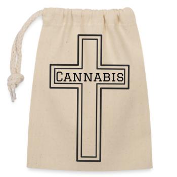 Cannabis cross - Closable cotton gift bag (14x20cm) - nature - Front