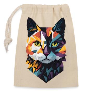 Tête de chat géométrique colorée - Sac cadeau en coton avec cordon (14 x 20 cm) - nature - Devant