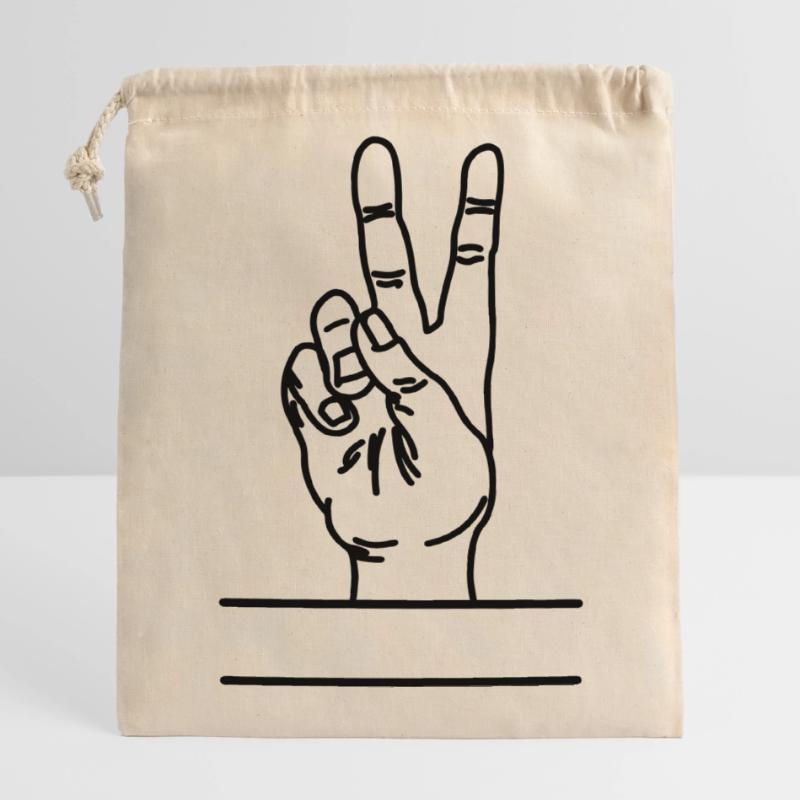 Text space with hand gesture peace Closable cotton gift bag (14x20cm)