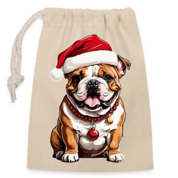Adorable Christmas dog - Closable cotton gift bag (14x20cm) - nature - Front