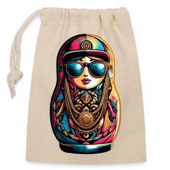 Matrjoschka cool Sonnenbrille Cappy Kette Geschenk - Verschließbarer Geschenkbeutel aus Baumwolle (14x20cm) - Natur - Vorne