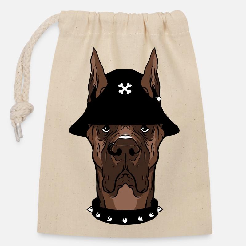 Dog - Closable cotton gift bag (14x20cm) - nature
