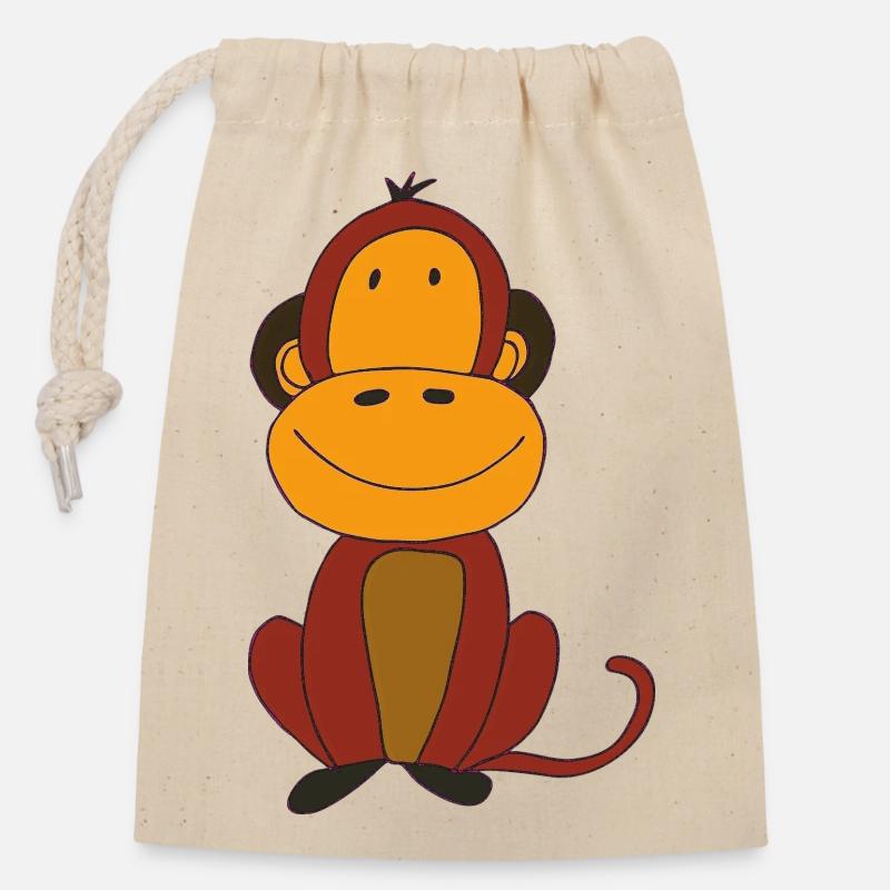 Drôle de singe - Sac cadeau en coton avec cordon (14 x 20 cm) - nature