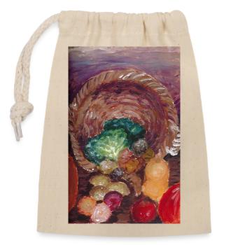 Panier de fruits et légumes - Sac cadeau en coton avec cordon (14 x 20 cm) - nature - Devant